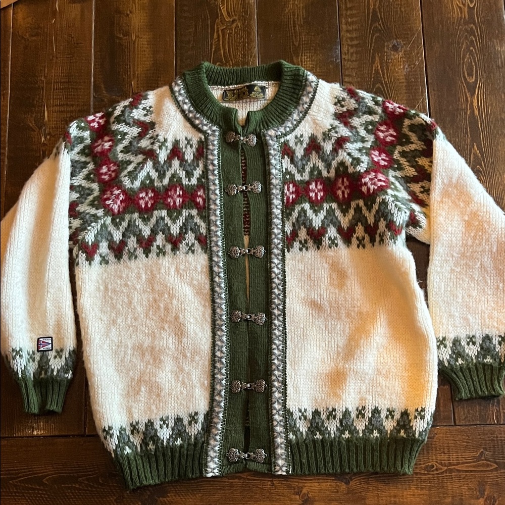 Vintage Nordstrikk fair isle Virgin Wool Cardigan Sweater made in Norway